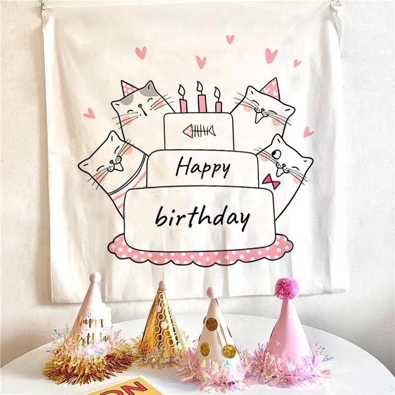 Happy Birthday Celebrate Tapestry Wall Hanging Wall Blanket Tapestry Art Home Decorations for Living Room Bedroom Dorm Decor