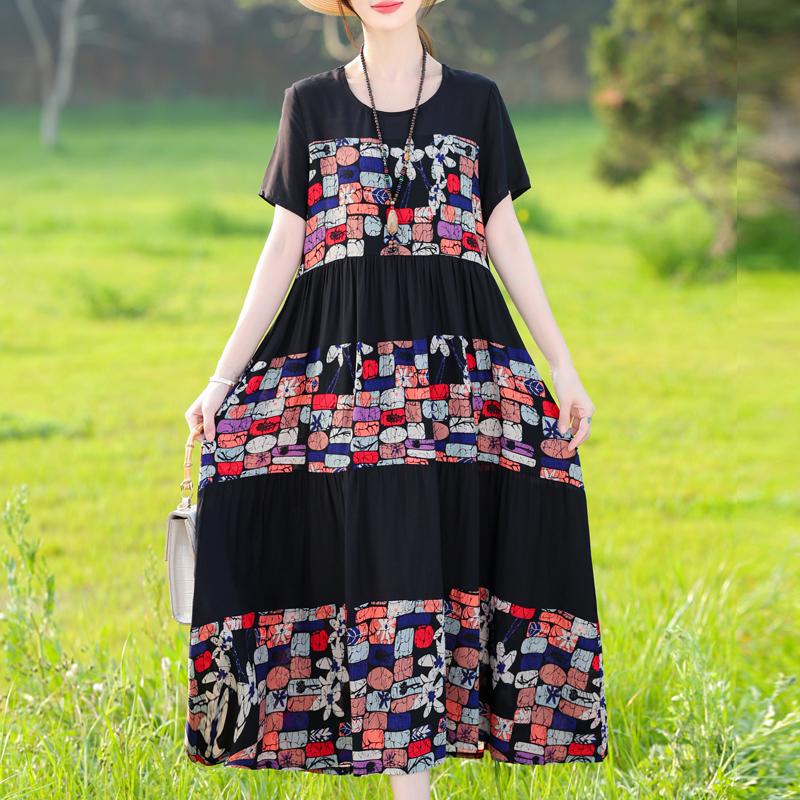 Elegant Dresses for Women Plus Size Casual Loose Short Sleeve Long Dress Women Summer Vintage Clothes