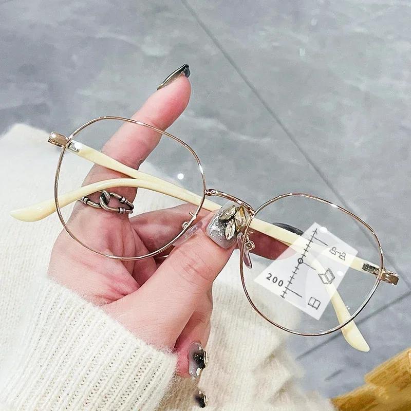 Unisex Progressive Multifocal Reading Glasses Fashion Womens Round Presbyopia Eyeglasses Men Ultralight HD Computer Eyewear