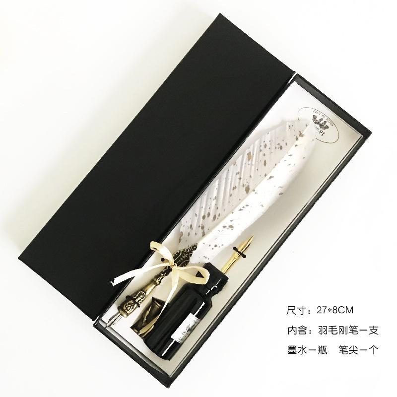 Retro Feather Pen Goose Feather Pen Ink Pen Dip Water Metal Fountain Pen Set Birthday Gift Box School Supplies Stationery