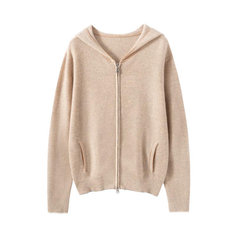 Women's Heavyweight Cashmere Hooded Cardigan - Soft, Elegant Autumn/Winter Outerwear Sweater