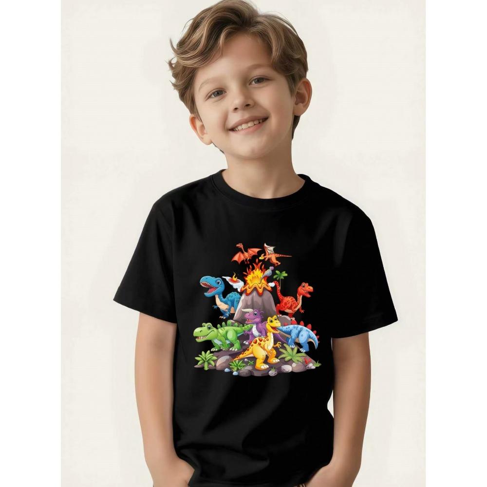 Children s Cartoon Dinosaur Creative Short Sleeve Boys Summer Round Neck T-Shirt Breathable and Comfortable 100