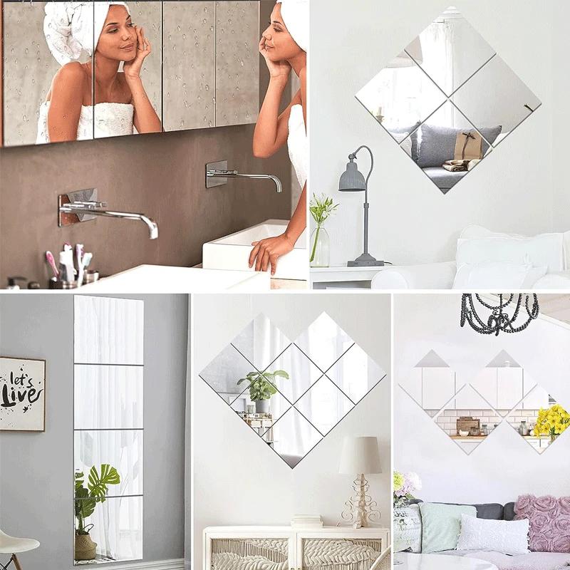 6pcs Self Adhesive Mirror Sheets Flexible Non Glass Mirrors Removable Mirror Wall Stickers Home Room Bedroom 3D Wall Decor