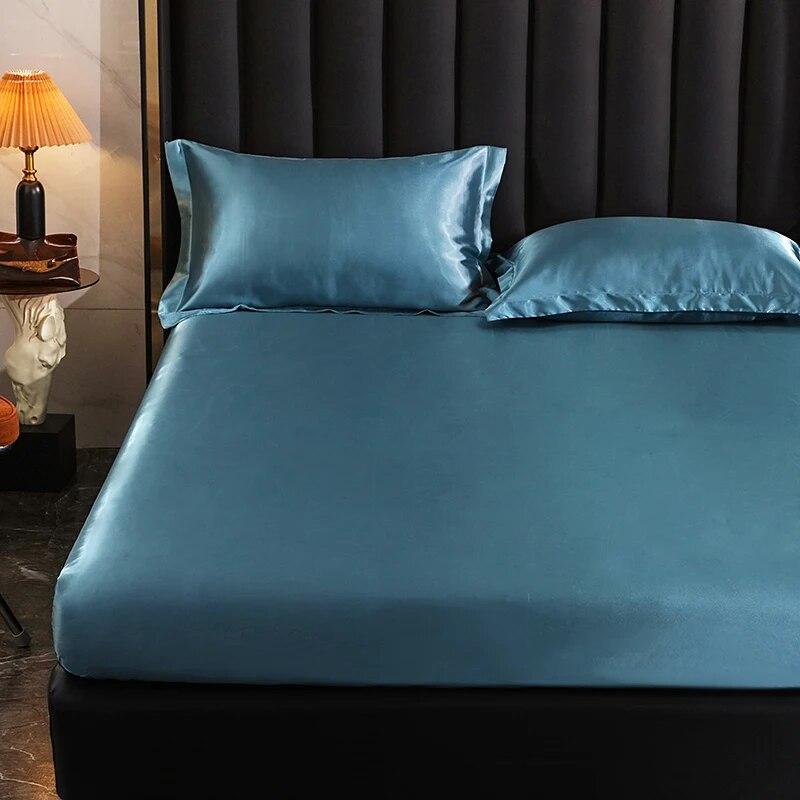 Spannbettlaken, High-End-Matratzenbezug, einfarbig, Luxus-Satin-Spannbettlaken, elastisches Band, Bettlaken für Doppelbett, Queen-Size-Bett
