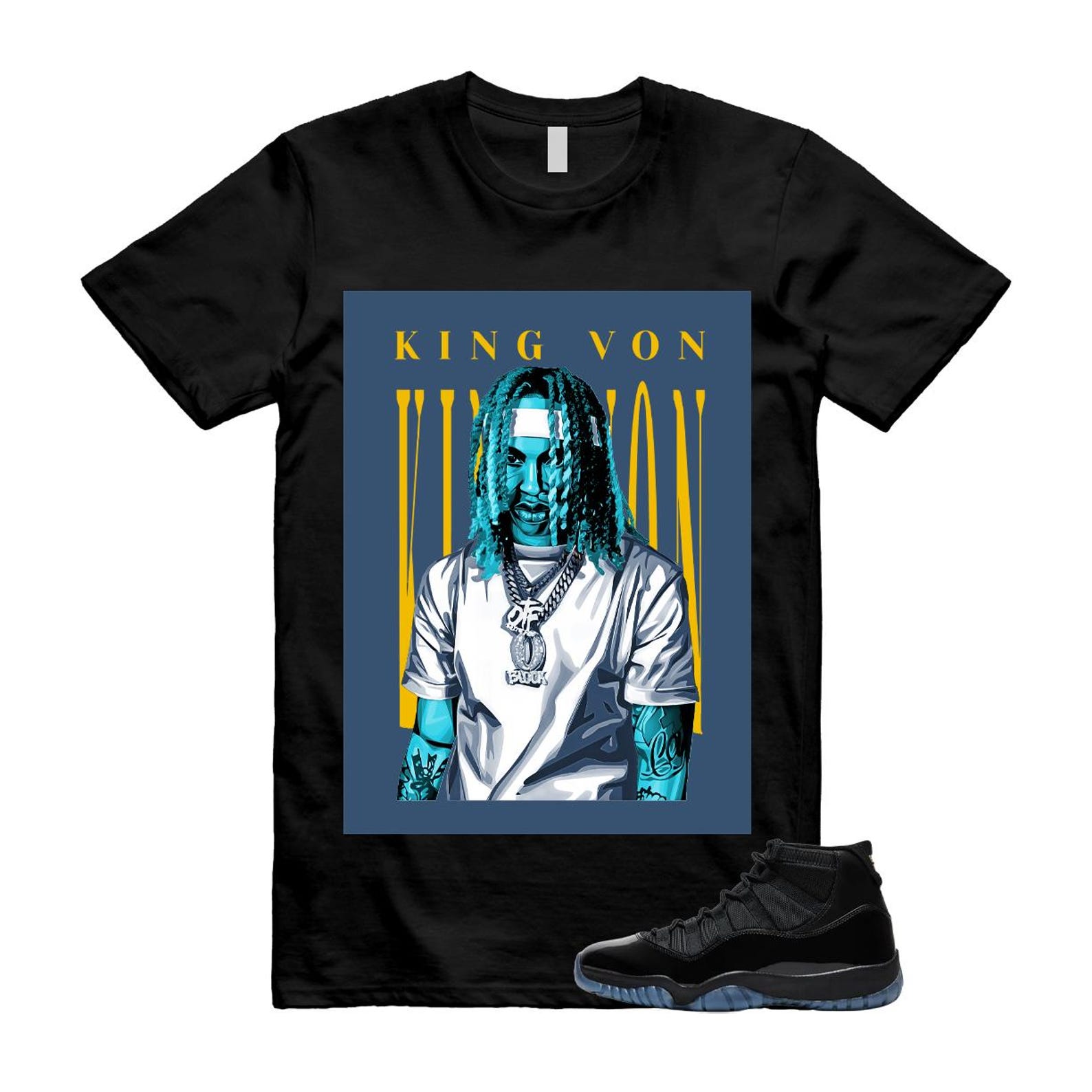 11 Gamma Blue Black Varsity Maize Yellow T Shirt Match KING VON 2XL