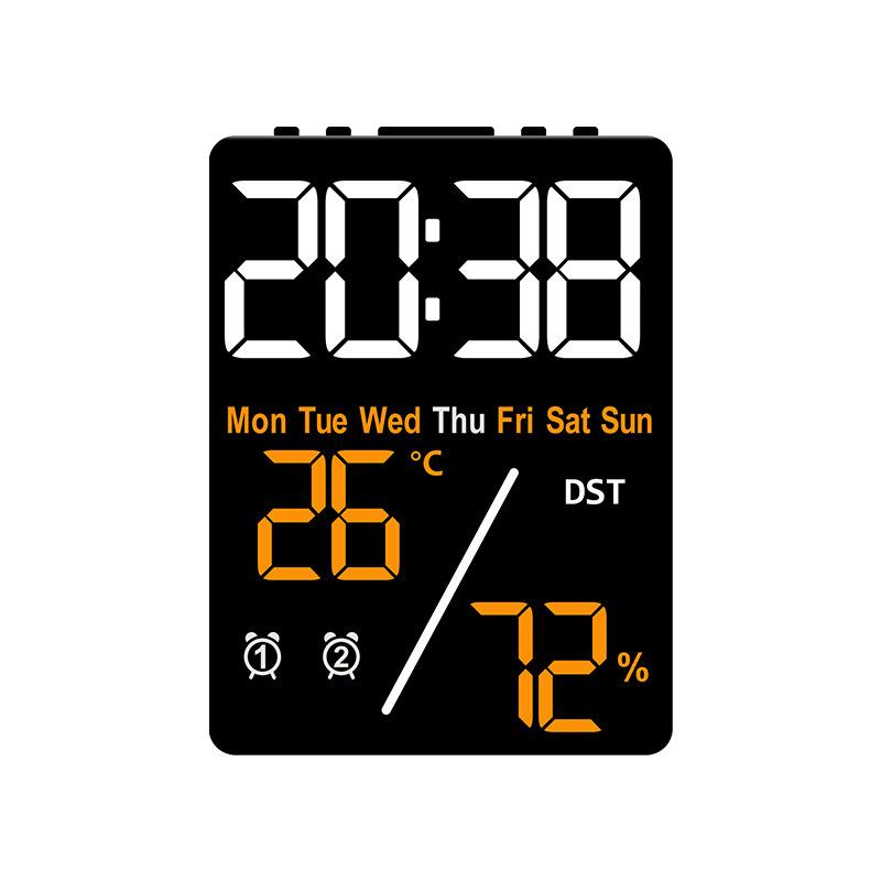 Digital Alarm Clock with Temperature Humidity Week Date Snooze 2 Alarms 3-Level Brightness LED Table Clock 12/24H DST Su