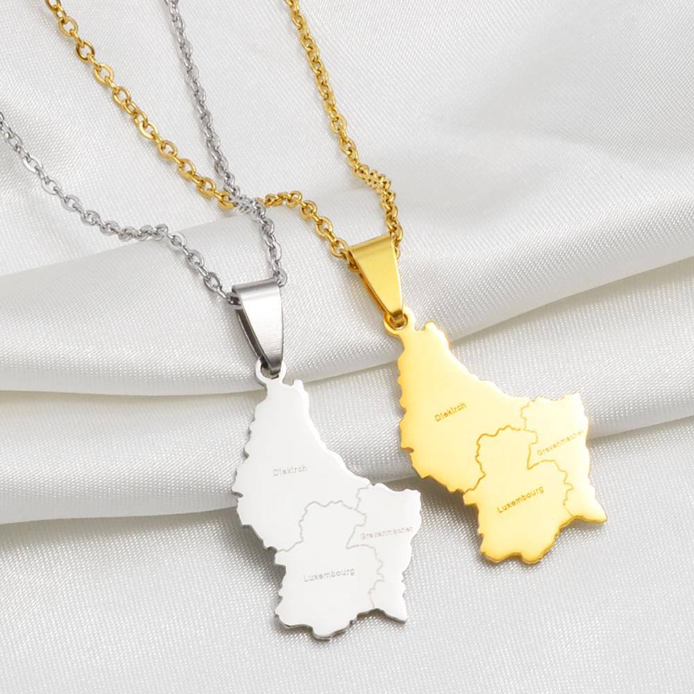 Anniyo Luxembourg Map City Name Pendant Necklaces Letzebuerg of Maps Jewelry #270221