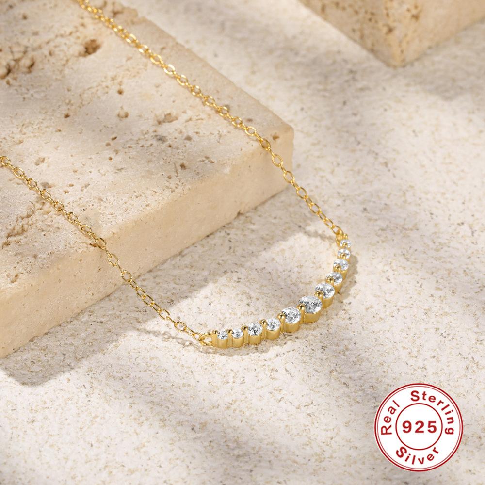Stylish And Simple Style S925 Sterling Silver Single Row 11 Size Zircon Diamond-Encrusted Women'S Collarbone Necklace