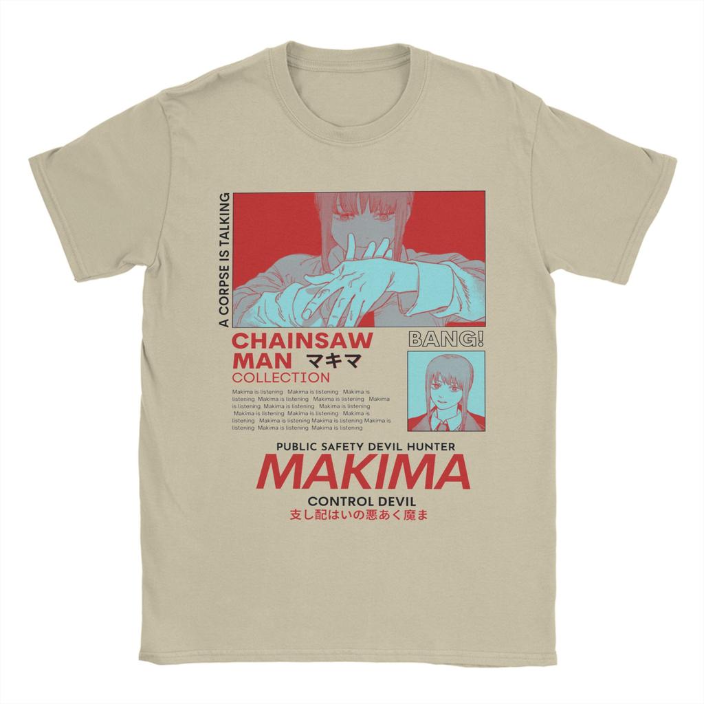 Makima Red Chainsaw Man Men T Shirt Anime Fashion Tees Short Sleeve Crewneck T-Shirts Pure Cotton Birthday Gift Clothing