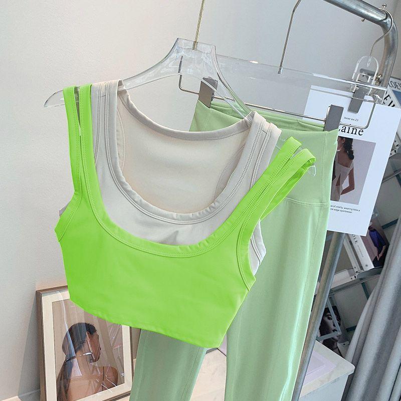 

Летнее спортивное нижнее белье Женщины Красивая спина Ударопрочный Пуш-ап Бег Утягивающий живот Одежда для йоги Бюстгальтер Ложный Двойка Одежда для тренировок Жилет Green S