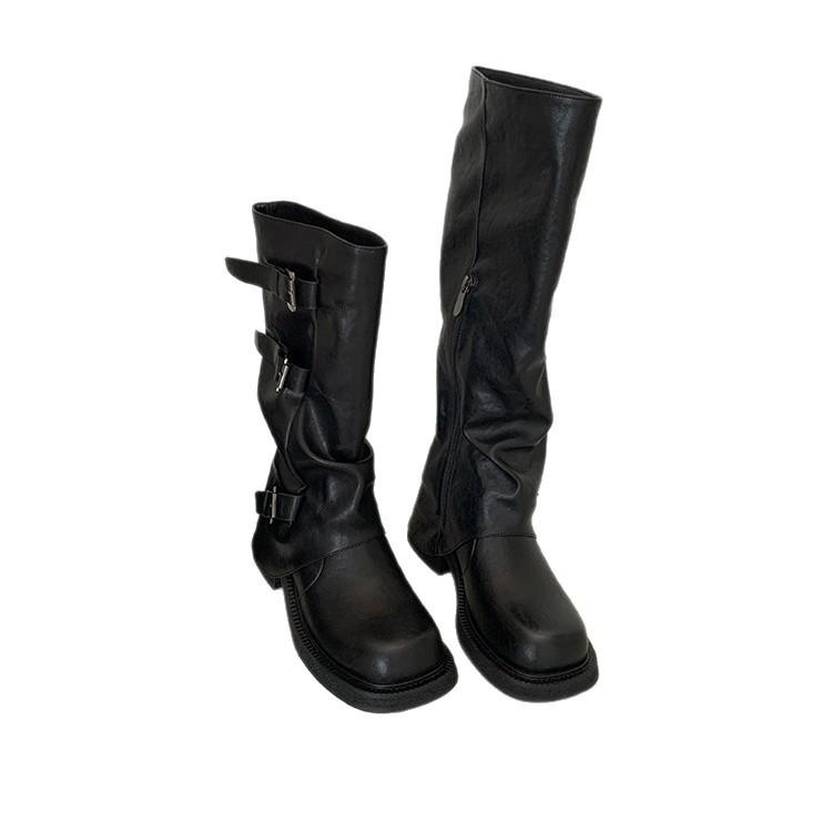 Grape mother studiolee boots long boots for women 2025 autumn and winter new square head fashionable belt buckle boots for women