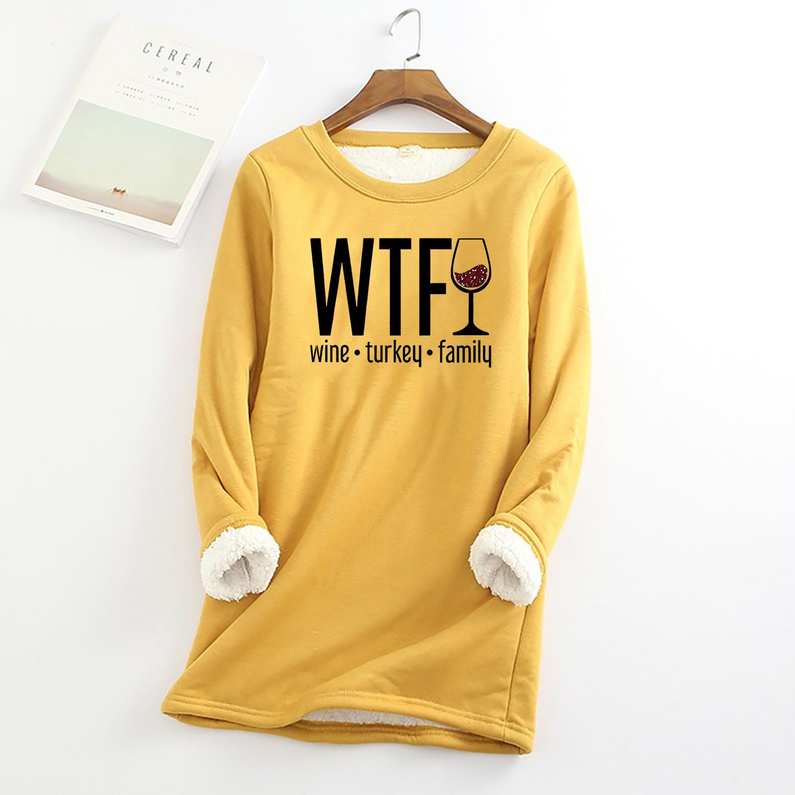 

Женский утолщенный флисовый свитер с изображением винной индейки, семейный, на День благодарения, теплый, с круглым вырезом, с принтом «семья» M жёлтый