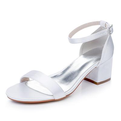 KH Cm Square Heel Korean Spring Bride Ivory Silk Satin Light Mouth Buckle White Sandals Women