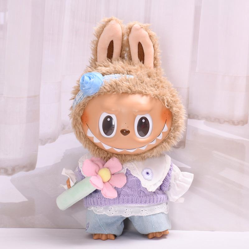 38cm Labubu Plush Doll Casual Outfit Set with Hat (Clothes Only)