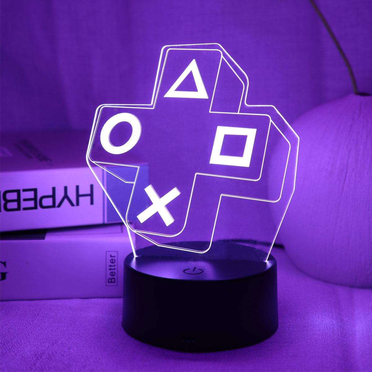 

1PC Gaming Experience Cross Button 3D Night Light Touch Colorful LED Light Bedroom Decoration Atmosphere Light USB Plug чорний