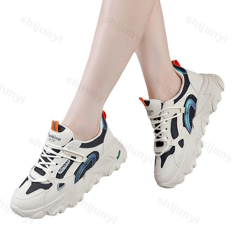 Fashion Autumn Chunky Wedge Platform Women's Sneakers Pu Thick Bottom Vulcanized Shoes Women Lace Up Casual Dad Shoes Zapatillas Mujer