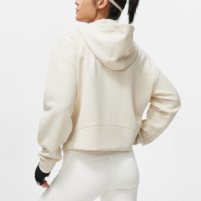 Li Ning Fitness Series Solid Color Hooded Zero Carbon Modal Skin-Friendly Open Front Knitted Loose Cardigan Sweatshirt Women Sweatshirt AWDU108-2