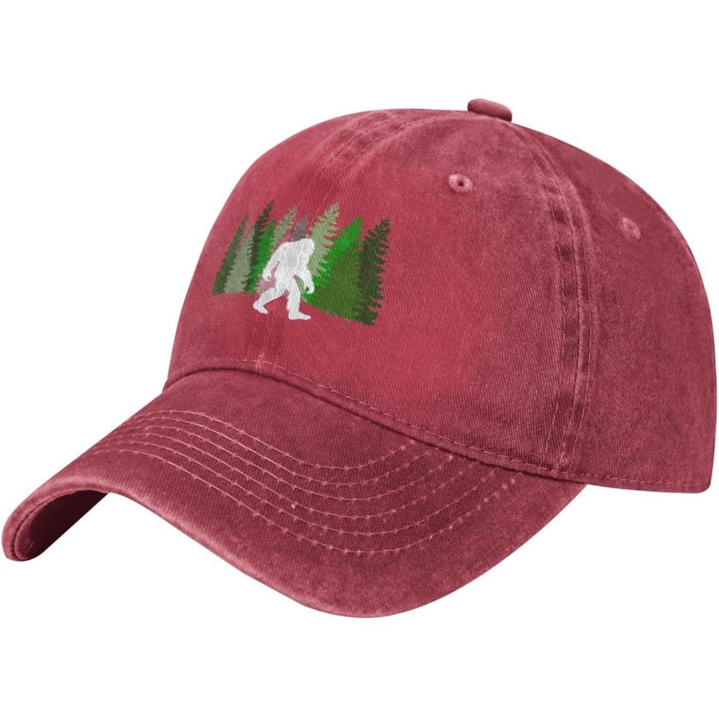 Bigfoot Sasquatch Forest Graphic Washed Cotton Baseball Cap Adjustable Outdoor Dad Hat