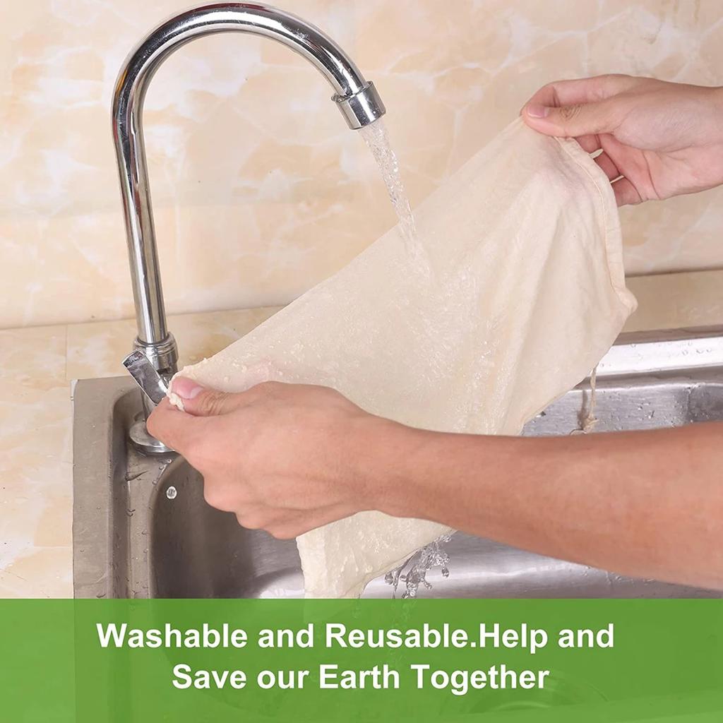 3 יחידות שקיות חלב אגוזים מטליות מטבח מסננות שקיות מסנן כותנה לשימוש חוזר יוגורט תה מטבח רשת עדינה גבינה עם שרוכים