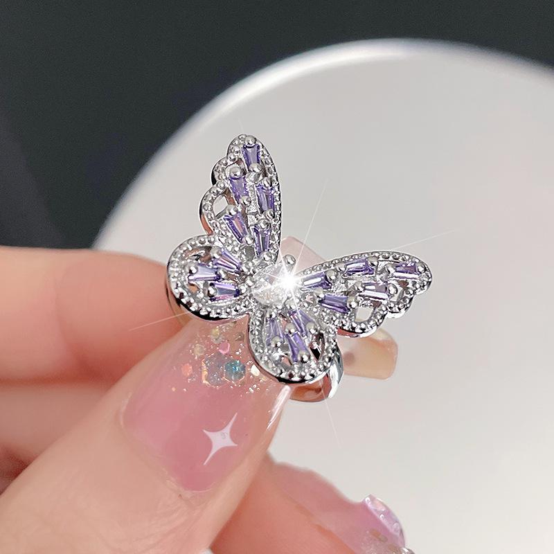 High-End Luxury Super Fairy Zircon Butterfly Open Index Finger Ring Tide Cold Wind Ring Woman