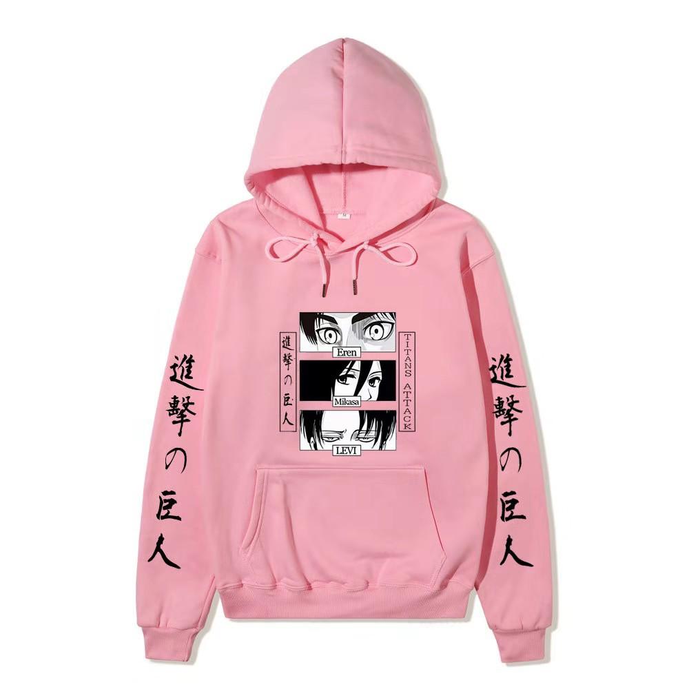Unisex Attack on Titan Hoodie, Eren Mikasa Levi Anime Eyes Graphic Print Long Sleeve Pullover Hooded Sweatshirt Streetwear