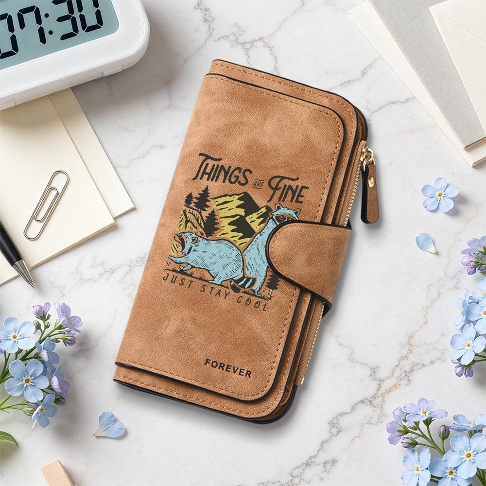 Cute Raccoon Print Long Wallet Multifunctional Large Capacity Portable Purse for Daily Use