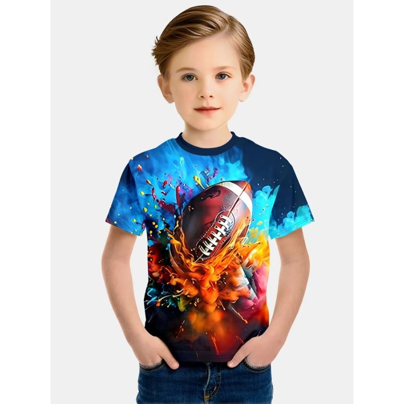 Kinder T-Shirt Junge Lässig Mädchen Kurzarm T-Shirt Sommer Cartoon Fußball Sport T-Shirts für Jungen Rundhals Kinder Top