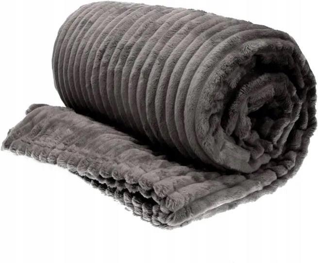Blanket, coverlet made of microfiber, embossed stripes, 160x200, graphite, gray