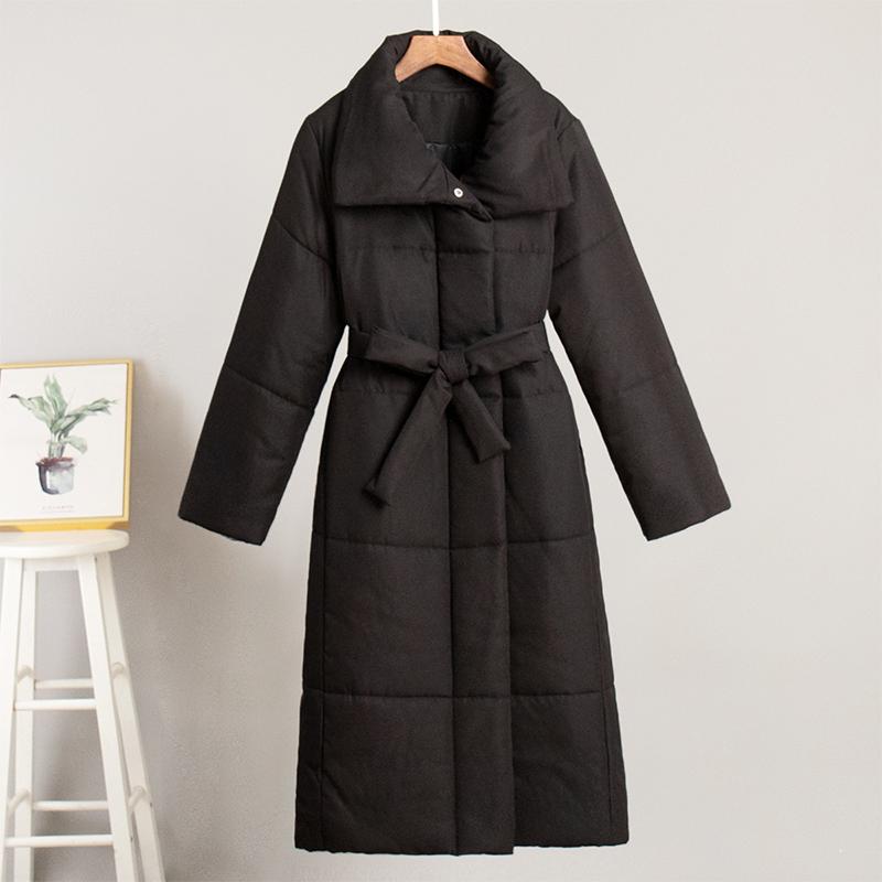 Winter Oversized Warm Long Cotton Padded Coats Women Loose Belt Quilted Parkas Jackets Thicken  Lace Up Single Breasted Overcoat