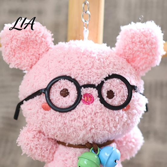 Decorative Bag Accessory Cute Glasses Pig Plush Keychain, Soft Stuffed Animal Pendant with Bell, Cartoon Charm for Backpack, Mini Doll Gift Kids Key