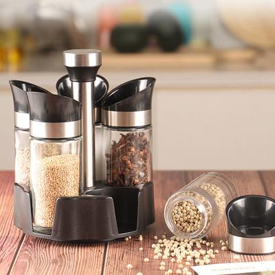 Küchen-Gewürzflaschen-Set mit drehbarem Flaschenhalter, 6-teiliges Gewürzflaschen-Set, Gewürzbehälter, Küchengewürz-Organizer