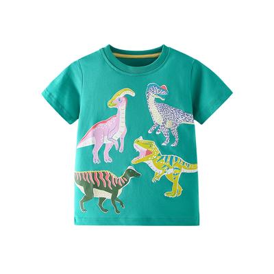 European and American Cross-border New Spring and Summer Children's Tops Cartoon Dinosaur Round Neck Printed Short-sleeved Children's T-shirt