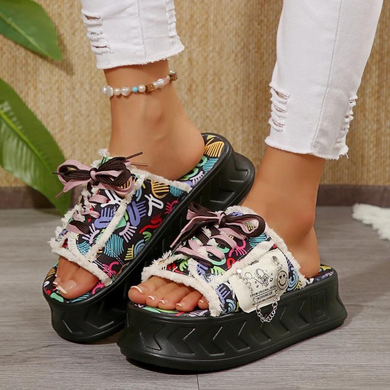 Fashion 2025 New Women Slippers Summer Fashion Designer Graffiti Slippers Women Platform Mules Sandals  Flat Casual Shoes Slides Women