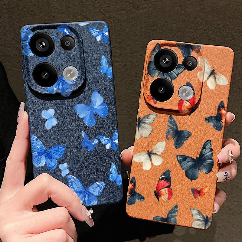 Butterfly Pattern Silicone Soft Case for Xiaomi 13t Poco X6 M6 Pro Redmi Note 14 13 12 11 10 Pro Shockproof Leather Texture Plain Color Cover