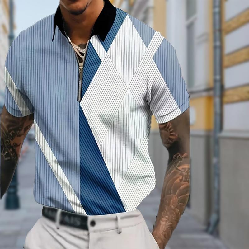 

Чоловіча сорочка поло повсякденна на блискавці з коротким рукавом модна повсякденна на блискавці літо весна стандартного крою сорочка Muge з 3D-принтом 8XL