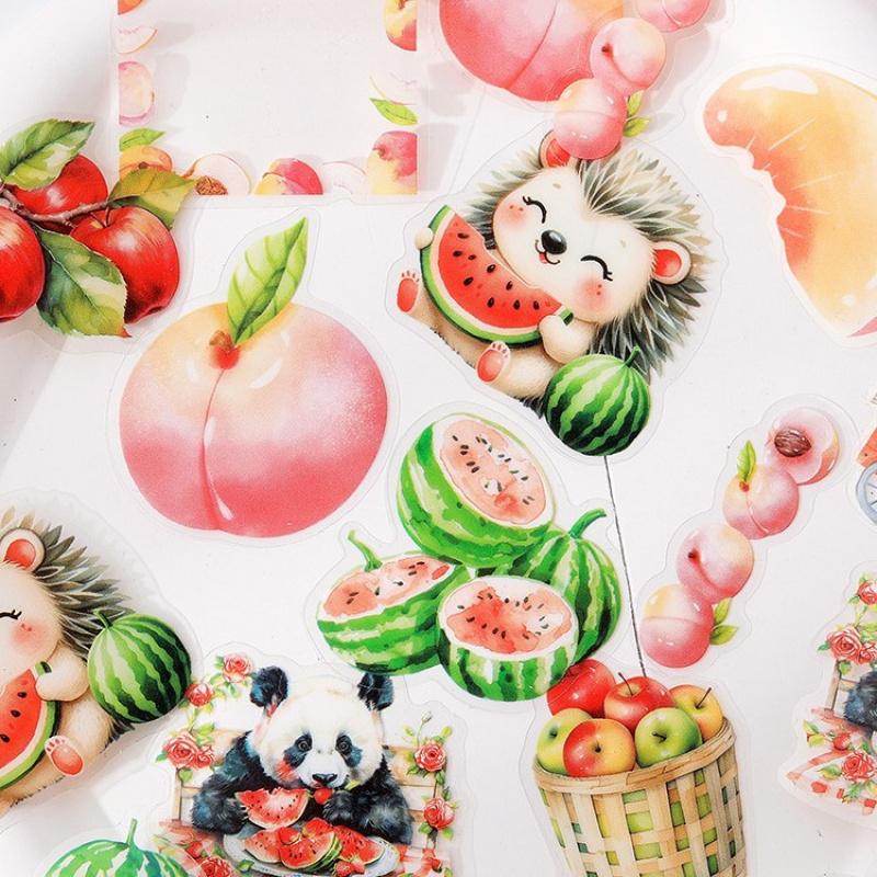 40-Sheet Cute Cartoon Fruit-Themed Stickers, Vibrant Fruit Patterns for Journal Embellishment, Notebook Decoration