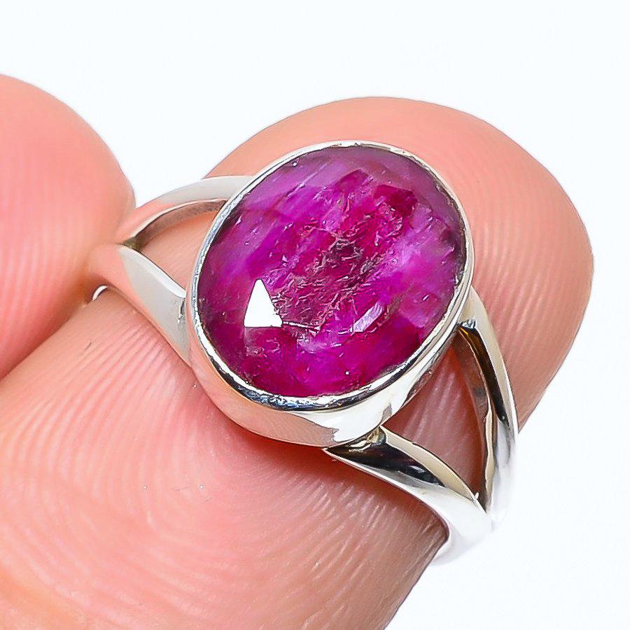 Red Ruby(Simulated) Gemstone Handmade 925 Sterling Silver Jewelry Ring S.5 y7M41