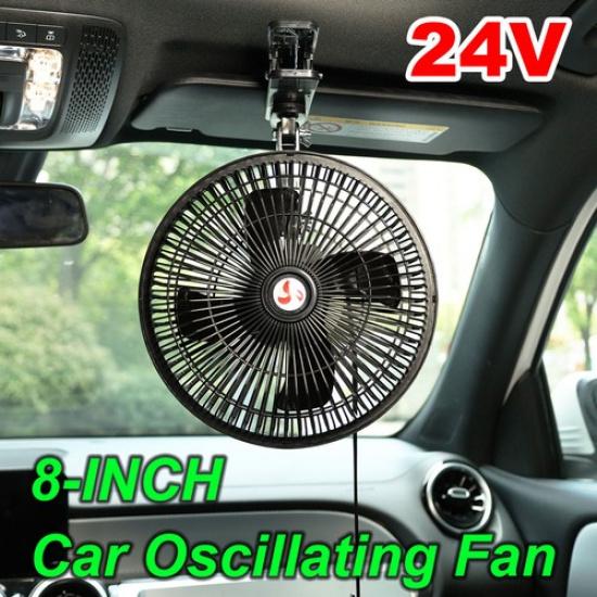 

8 24V Car Cooling Oscillating Fan Summer Portable Clip On 360°Rotatable Auto