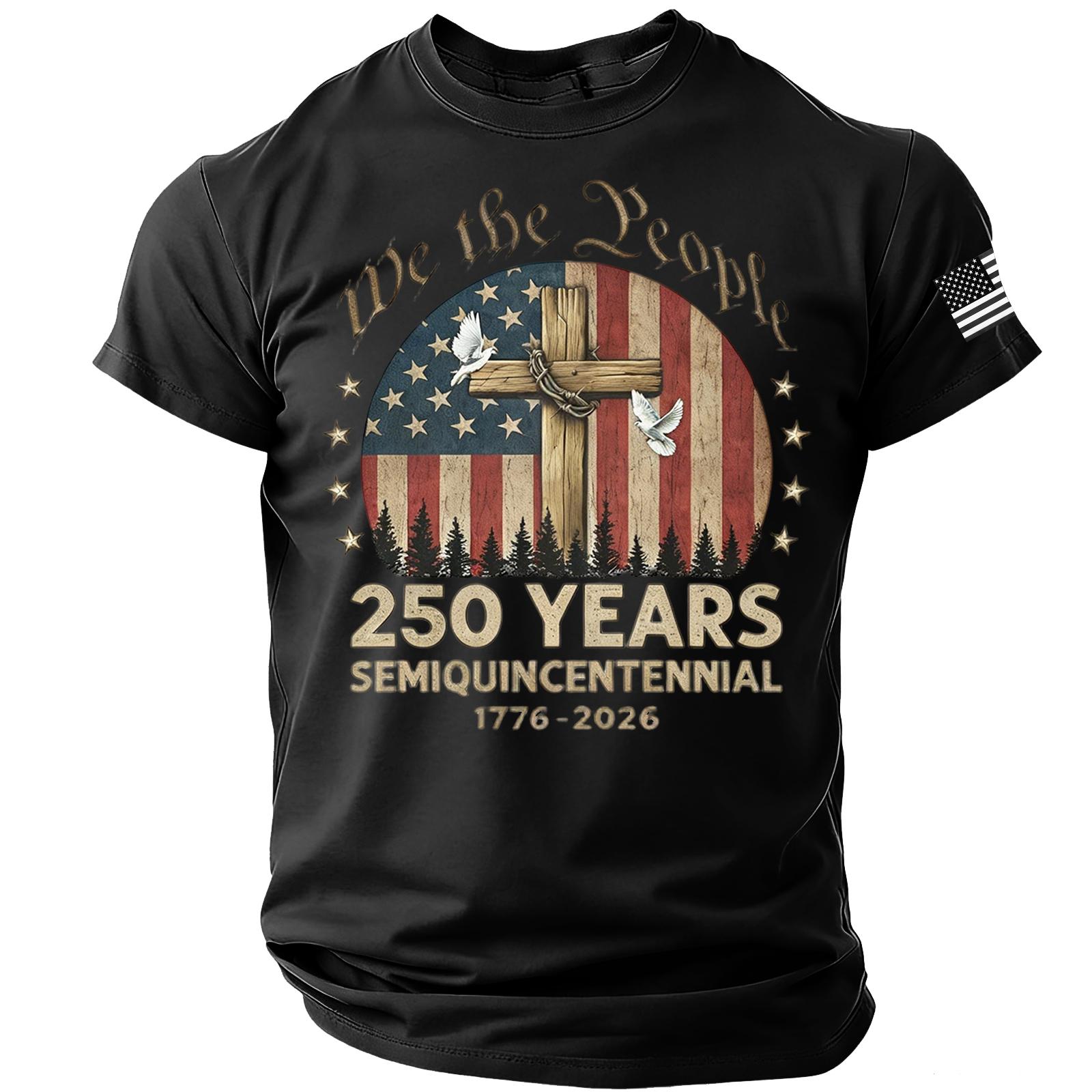 

Mens Short Sleeve Crewneck T Shirt With Flag Print We The 250 Years Semi Quincentennial 1776 2026 M