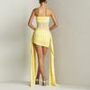 Mesh Splicing Temperament Streamer Tube Top Skirt, Summer European and American Solid Color Dress Women's Clothing