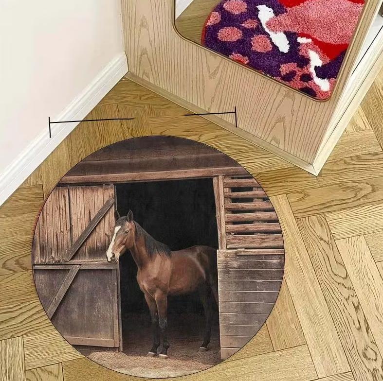 

Horse Round Rug with Floral Mandala Boho Animal Carpet for Living Room Bedroom Kids Room Unique Art Floor Home Decor 100cm