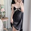 2025 New Women's Ice Silk Polka Dot Lace Nightgown