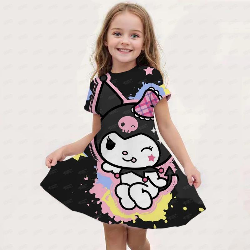 New Summer Girls Dress Fashion Cartoon Cute Cinnamoroll &Hello Kitty 3D Printing Dress Kid Short Sleeve Princess Clothing