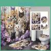 Luxury Butterflies 14pcs And Cat Waterproof Shower Curtain Set Decorative Bathroom Set Nonslip Carpet Toilet Cover Bath Mat And 12 Hooks