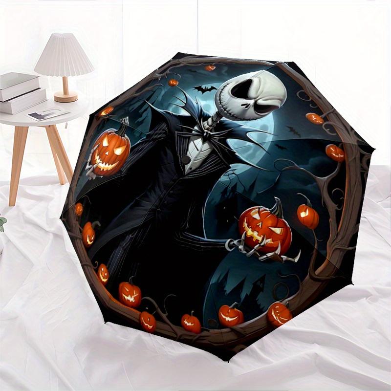 1pc Happy Halloween Jack Pattern Automatic 3-Fold Umbrella, 8 Steel Frames, High-Value Folding Umbrella, Suitable for Office, Travel and Out