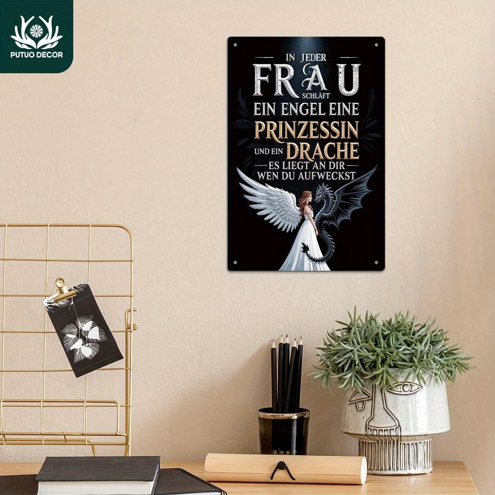 D Flat D Flat Putuo Decor pc German Vintage Metal Tin Sign IN JEDER FRAU schlft ein Engel eine Prinzessin Wall Art De 20x30cm(7.8x11.8inch)