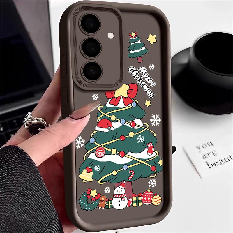 

Веселий різдвяний подарунок Ялинка Сніговик Pattern Чохол для Samsung Galaxy S24 FE S23 Ultra A16 A55 A54 A35 A34 М яка силіконова протиударна матова накладка TPU для телефону Samsung A14 5G кавовий