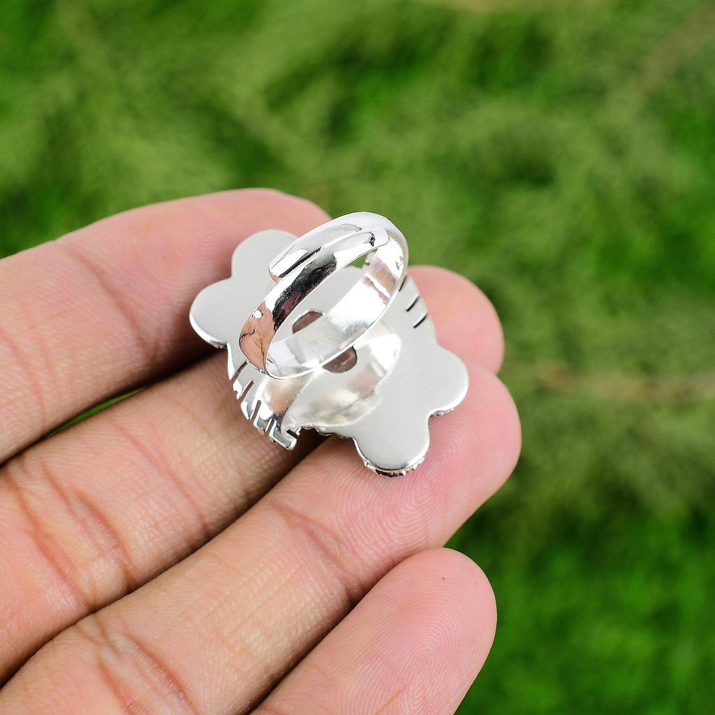 Natural Moonstone Gemstone Stackable Flower Adjustable Ring 925 Sterling Silver
