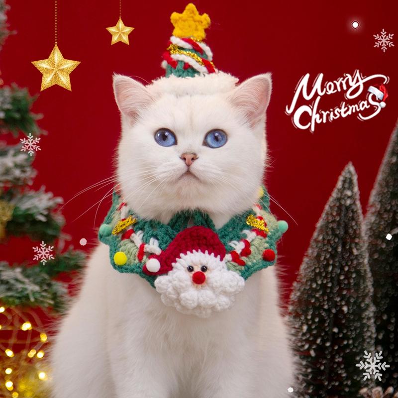 Christmas Pet Collar Navidad Cats Clothing Christmas Puppy Necklace Hand-knitted Pet Scarf  Xmas New Year Pet Cats Accessories