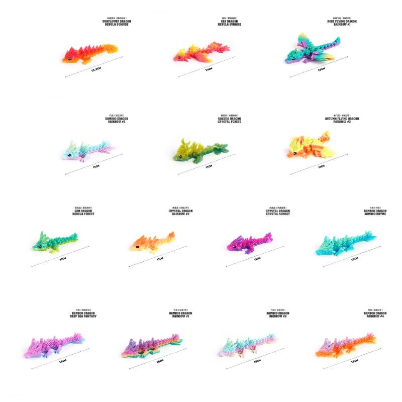 3D Printed Dragon Toys Colorful 3D Flexible Articulated Dragon Toy for Home Desk Decoration Stress Relief Toy for Kids & Adult